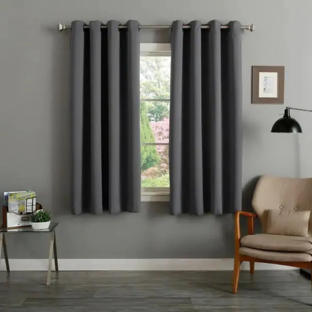 Set 2 Dark Solid Gray Light Blocking Curtains Drapes Metal Grommets 64